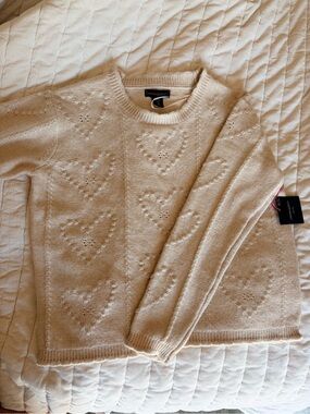 Cynthia Rowley Cream Heart-Pointelle Crewneck Sweater